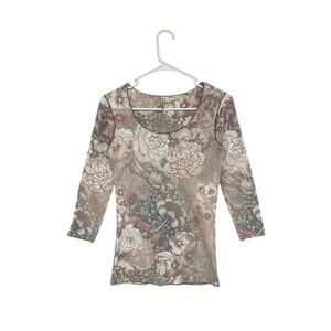 Vintage Y2K Xcit Moda Women Floral Paisley Top Sz Small Allover Print 3/4 Sleeve